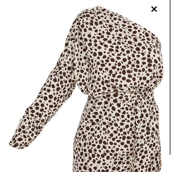 Stone Dalmatian One Shoulder Tie Waist Midi Dress - Pretty Little Things - Picture 3 of 9